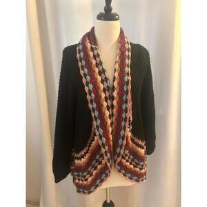 Retro Black & Multicolour Crochet Chevron Cardigan, size s-m